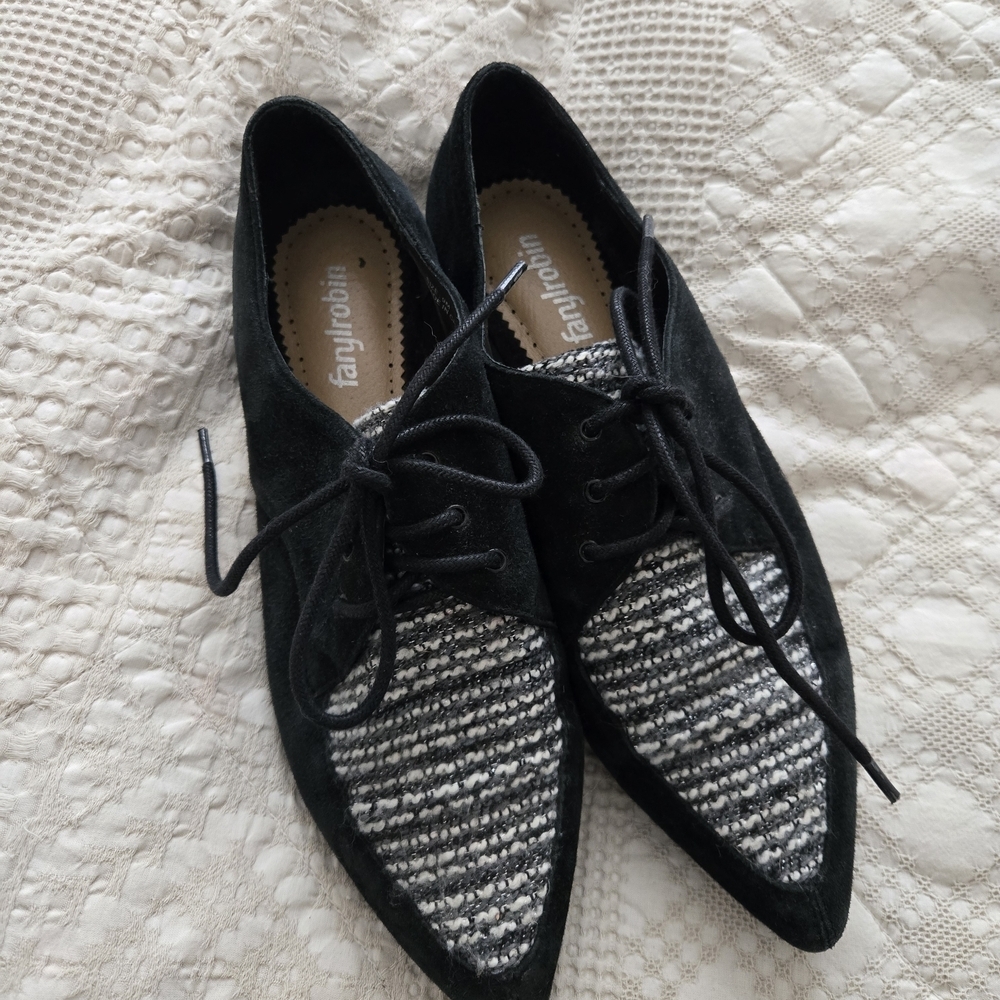 Farylrobin Black Suede Pointy Toe Oxford Shoes Classic Normcore | Size 8